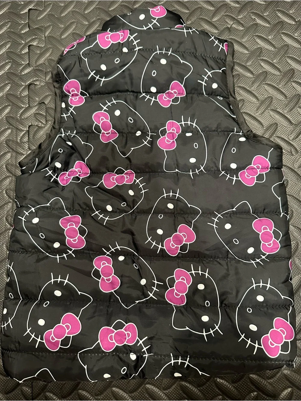 Hello Kitty Black Vest with Pink Bow Print - Girls Sleeveless Puffer